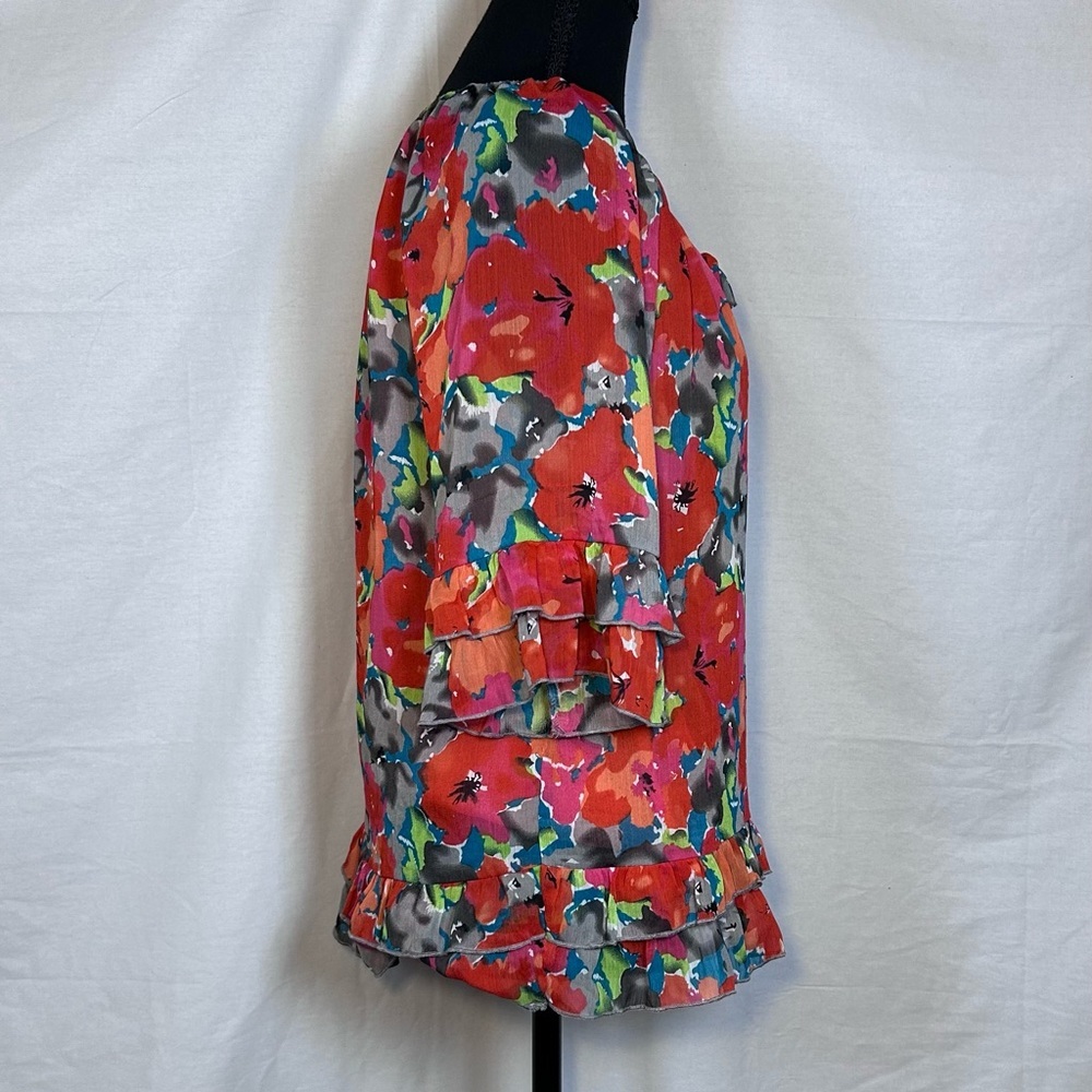 Elementz Red Multi Floral Ruffle Peasant Blouse - Picture 2 of 5